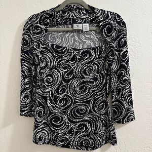 Worthington Stretch Black & White Swirl Square Neck Blouse M